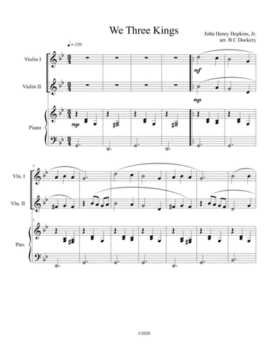 We Three Kings (violin duet) with optional piano accompaniment (arr. B C Dockery)
