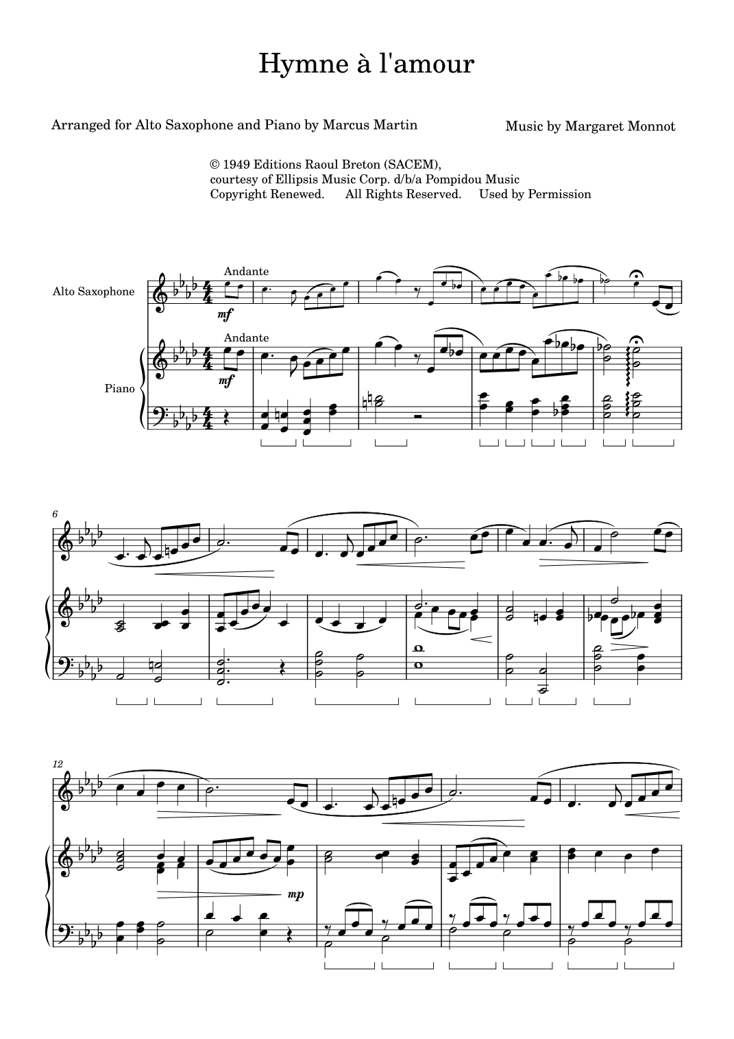 Hymne A L'amour (arr. Marcus Martin)