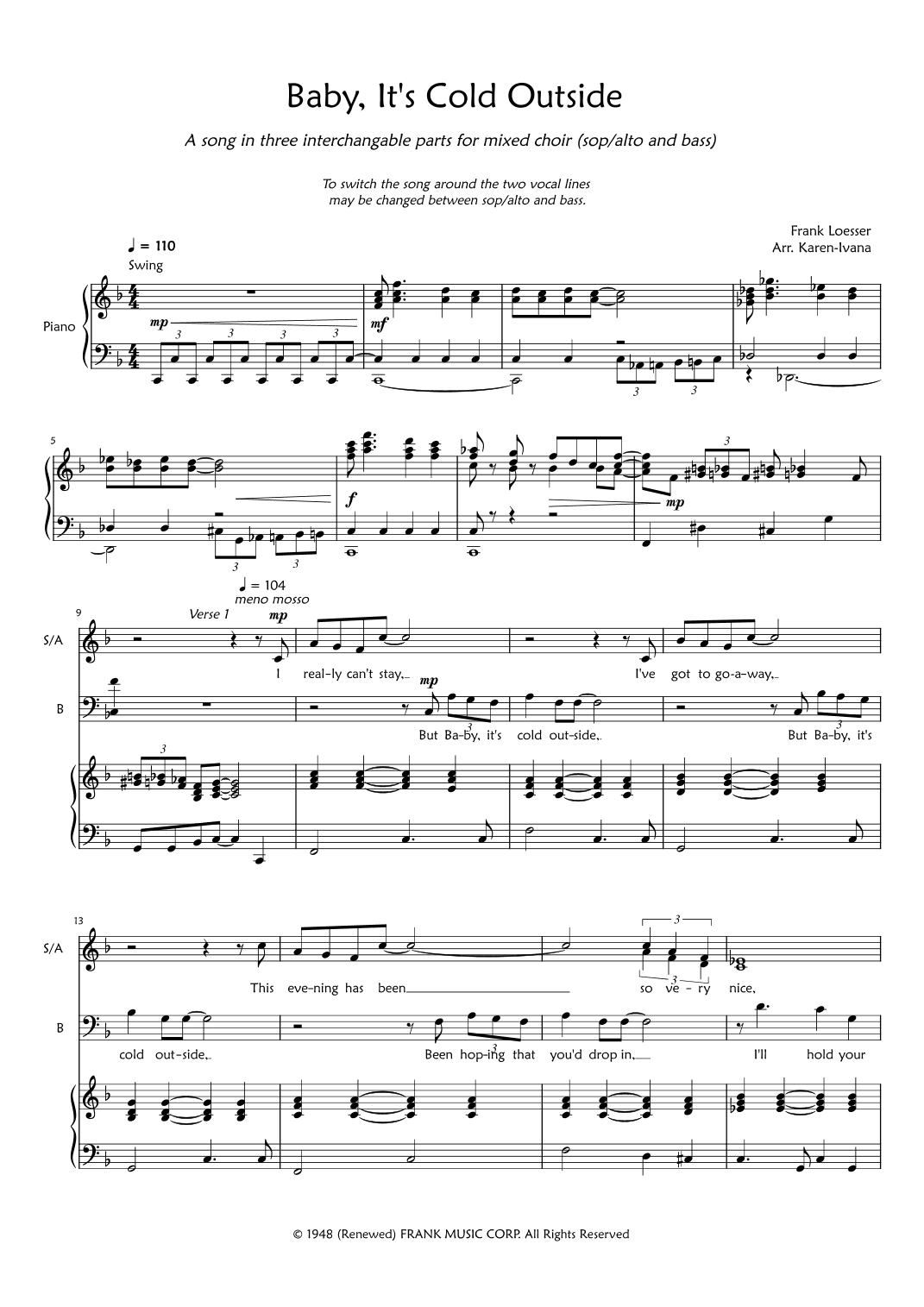 Baby, It's Cold Outside (arr. Karen Ivana)