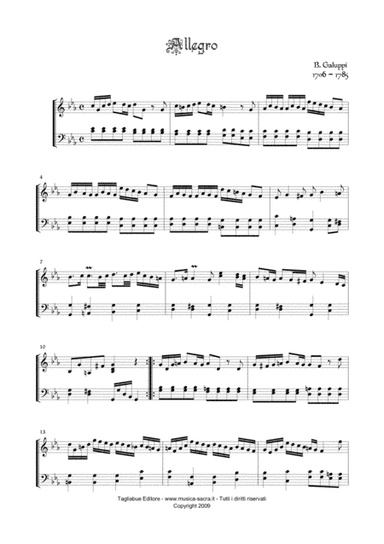 ALLEGRO - Baldassarre Galuppi - Arr. for Piano/Organ (arr. Renato Tagliabue)