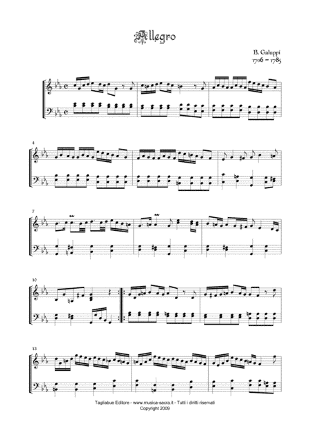 ALLEGRO - Baldassarre Galuppi - Arr. for Piano/Organ (arr. Renato Tagliabue)