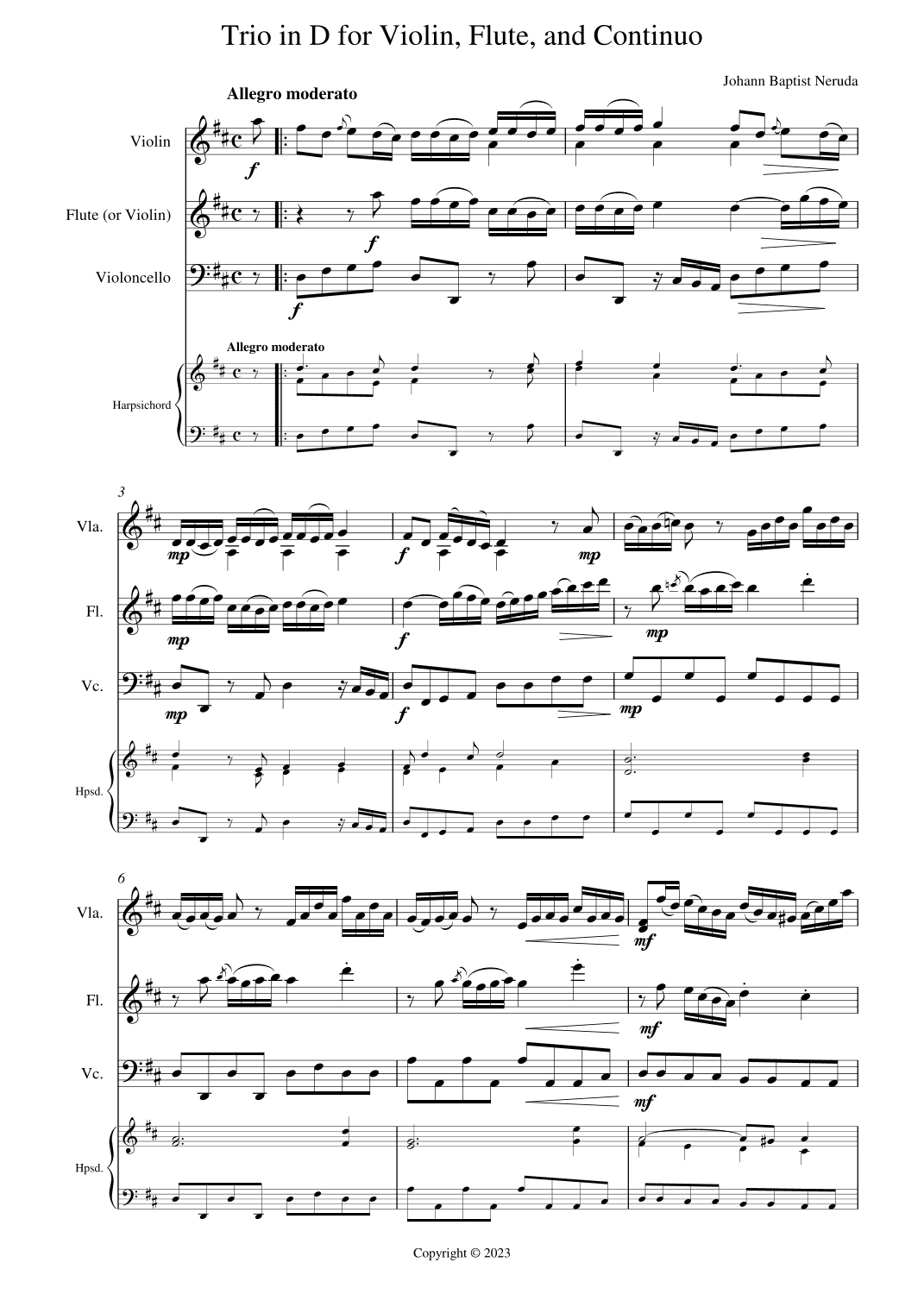 Trio Sonata for Flute, Violin, and Continuo (arr. Alex Tinlin)