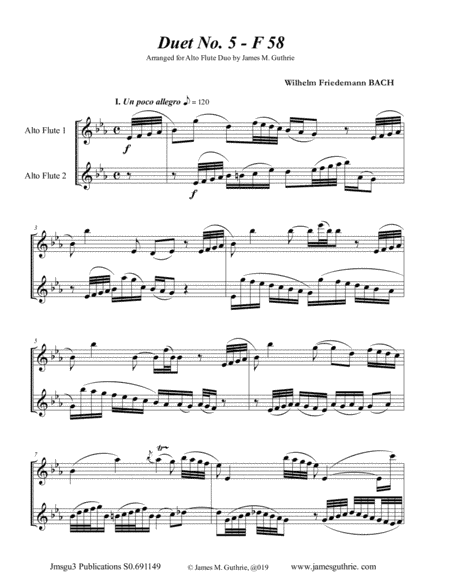 WF Bach: Duet No. 5 for Alto Flute Duo (arr. James M. Guthrie, ASCAP)