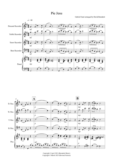 Pie Jesu (from Requiem) for Recorder and Piano (arr. David Burndrett)