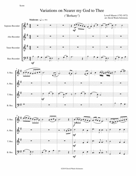 Variations on Nearer my God to Thee (Bethany) for recorder quartet (arr. David Warin Solomons)