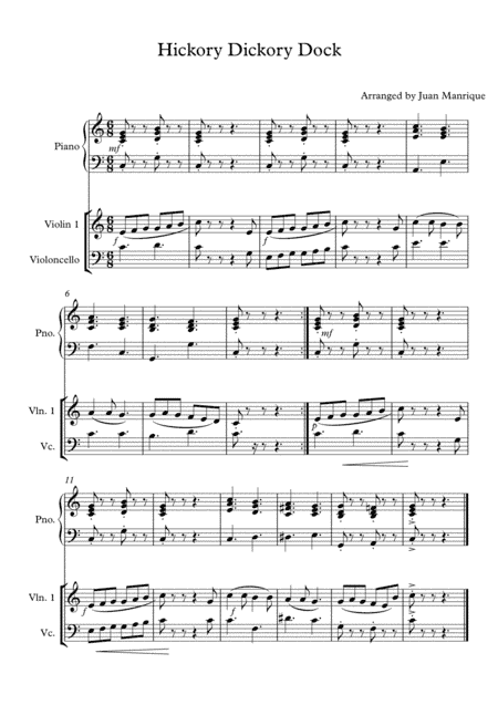 Hickory Dickory Dock for Trio: Piano, Violin & Cello (arr. Juan Manrique)