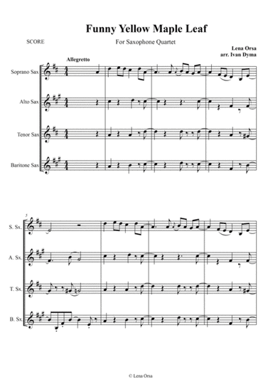Funny Yellow Maple Leaf for Saxophone Quartet