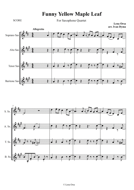 Funny Yellow Maple Leaf for Saxophone Quartet