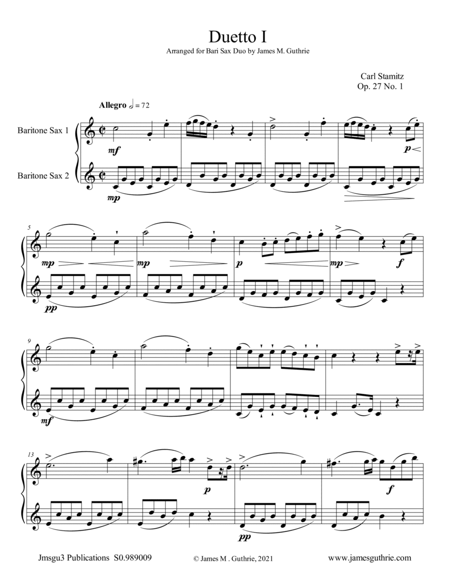 Stamitz: Duet Op. 27 No. 1 for Baritone Sax Duo (arr. James M. Guthrie)