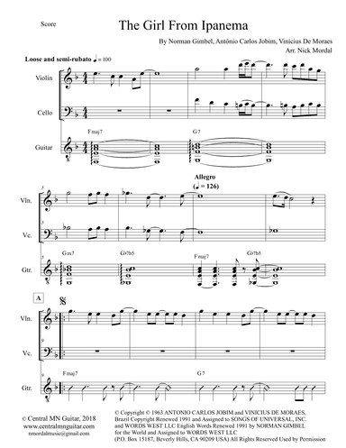 The Girl From Ipanema (garôta De Ipanema) (arr. Nick Mordal)