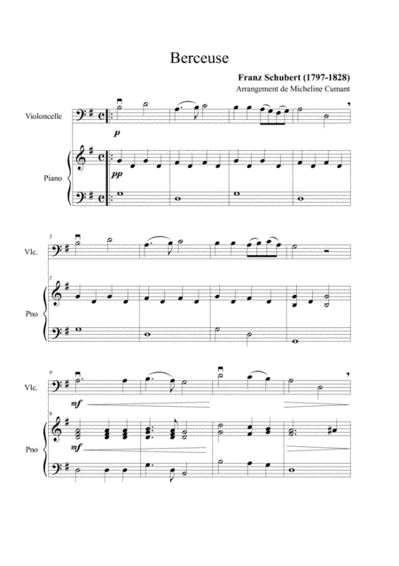 Schubert-Berceuse for cello and piano (arr. Cumant Micheline)
