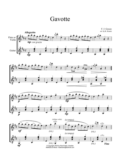 Gavotte by Gossec for violin or flute and guitar (arr. K. Krantz)