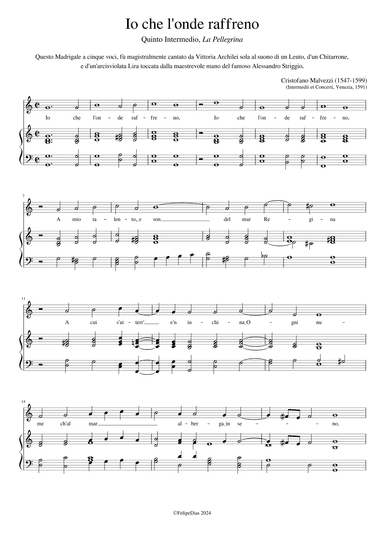 Io che l'onde raffreno (arr. Early Music Scores)