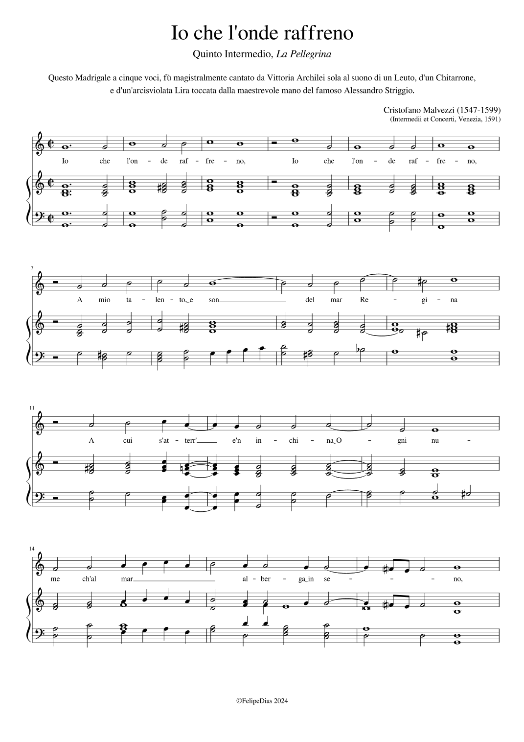 Io che l'onde raffreno (arr. Early Music Scores)