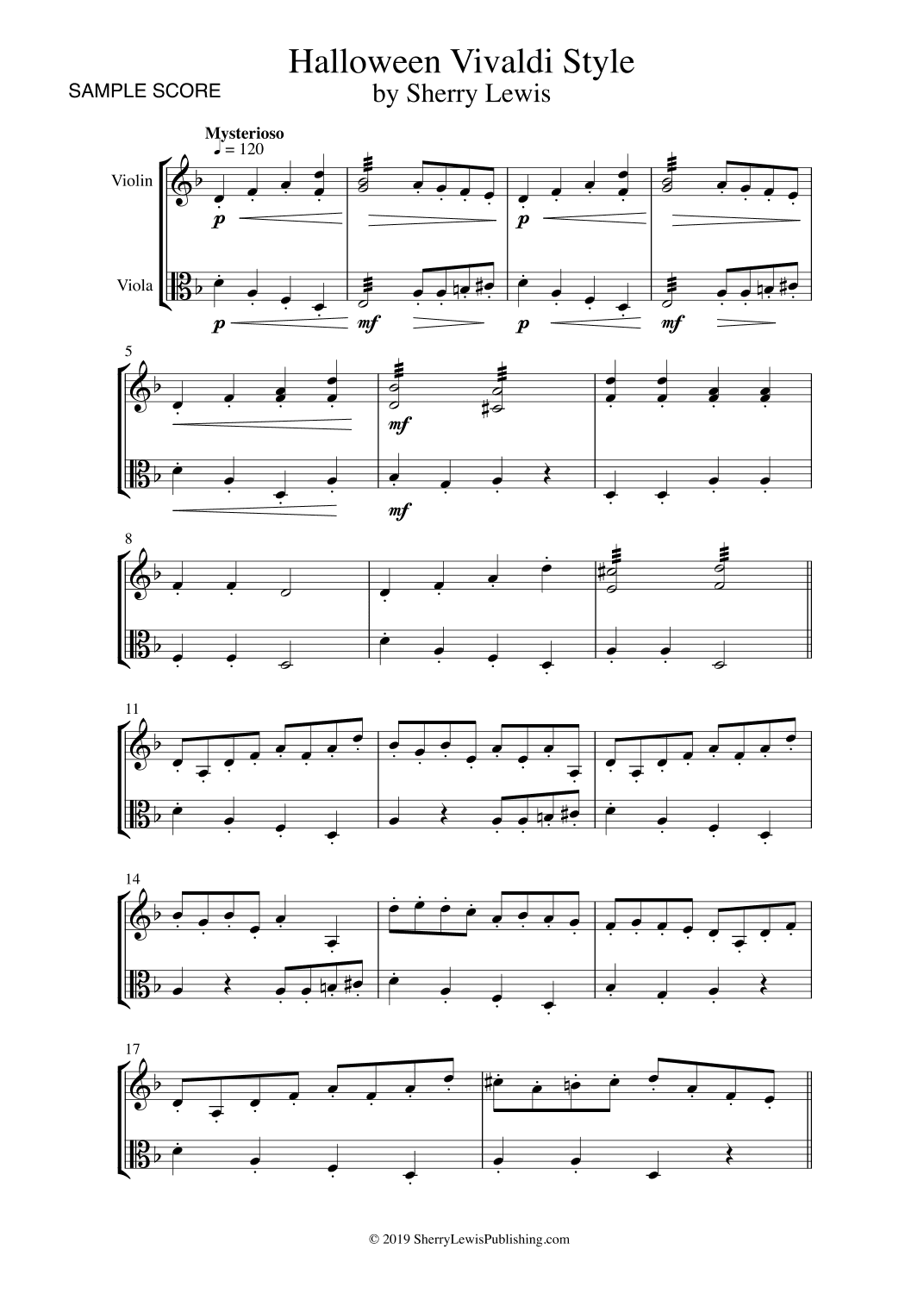 HALLOWEEN VIVALDI STYLE for Violin and Viola Duo, Intermediate Level
