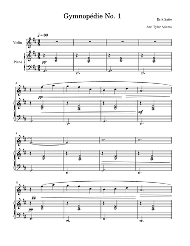 Gymnopédie No. 1 (Violin Solo and Piano) (arr. Tyler Adams)