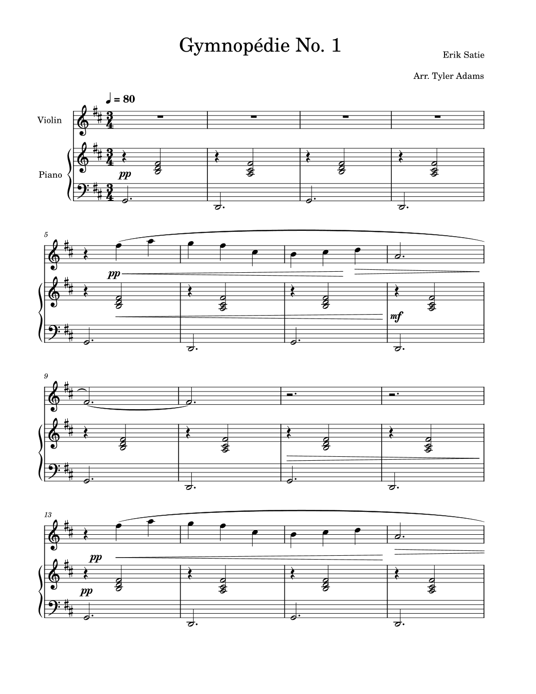 Gymnopédie No. 1 (Violin Solo and Piano) (arr. Tyler Adams)