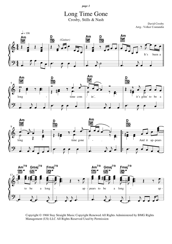 Long Time Gone (arr. Volker Coutandin)