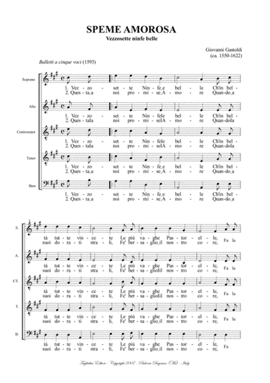 SPEME AMOROSA - (vezzosette ninfe) - For S.A.cT.T.B. Choir (arr. Renato Tagliabue)