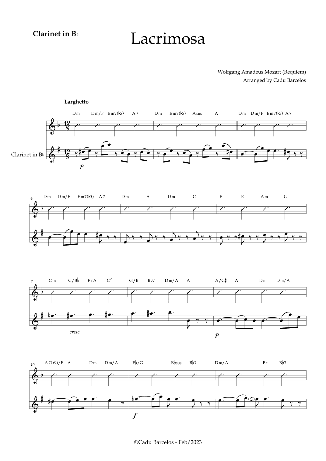 Lacrimosa - Clarinet and chords (Mozart) (arr. Cadu Barcelos)