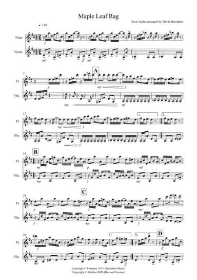 Maple Leaf Rag for Flute and Violin Duet (arr. David Burndrett)