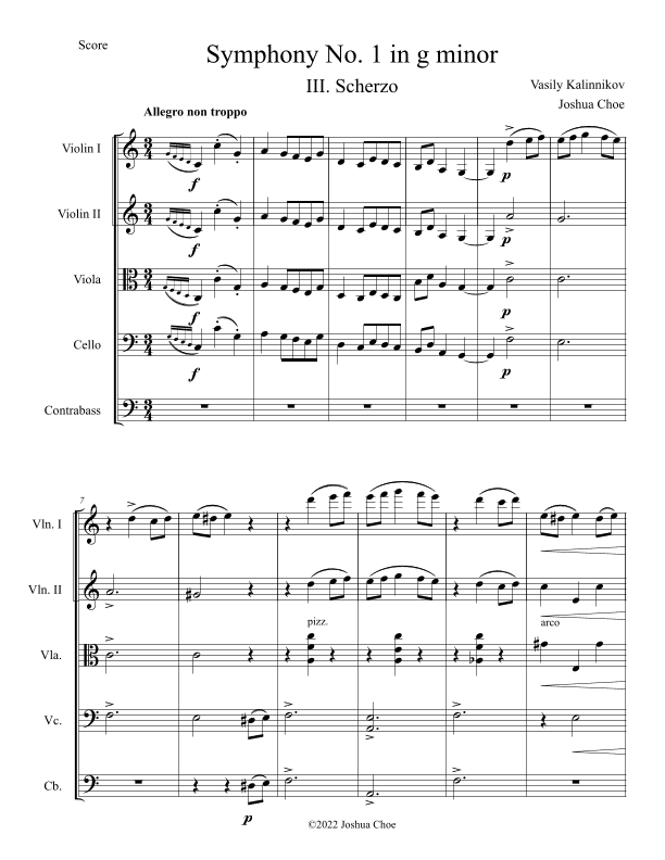 Symphony No. 1 in g minor, Movement 3 (Arranged for String Orchestra) (arr. Joshua Choe)