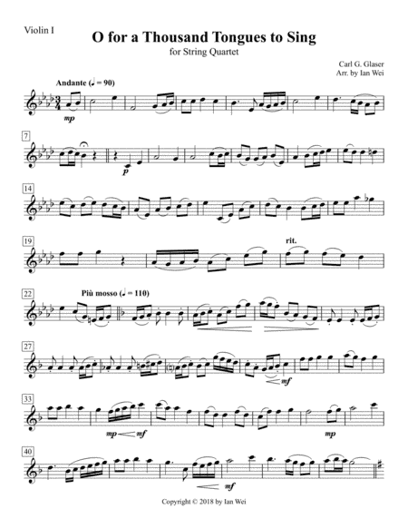 O for a Thousand Tongues to Sing for String Quartet (arr. Ian Wei)