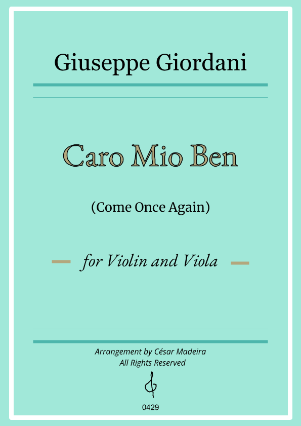 Caro Mio Ben (Come Once Again) - Violin and Viola (Full Score and Parts) (arr. César Madeira)