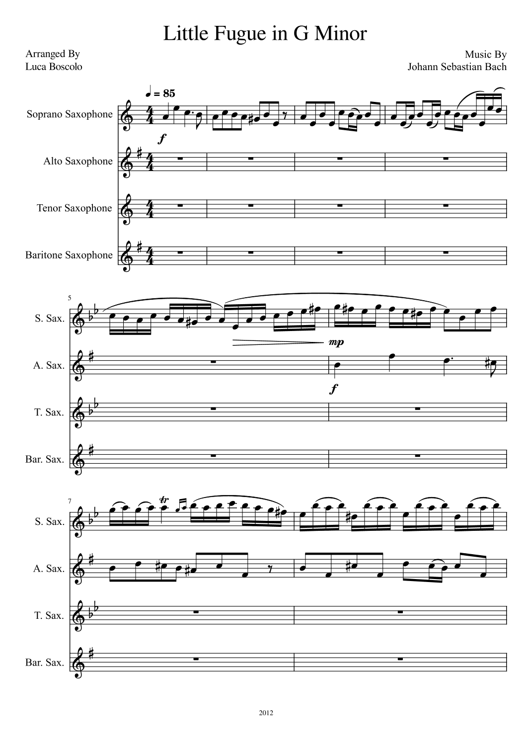 Little Fugue in G Minor (arr. Luca Boscolo)