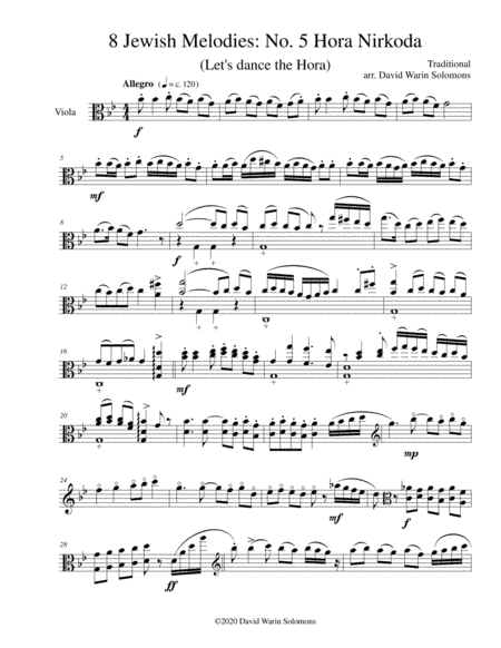 Hora Nirkoda (Let's dance the Hora) for viola solo (arr. David Warin Solomons)
