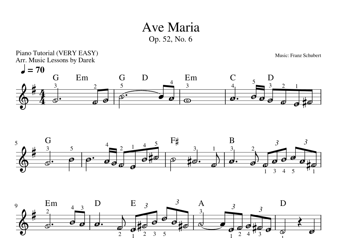 Ave Maria (VERY EASY PIANO) Op. 52, No. 6 [Franz Schubert] (arr. Darek)