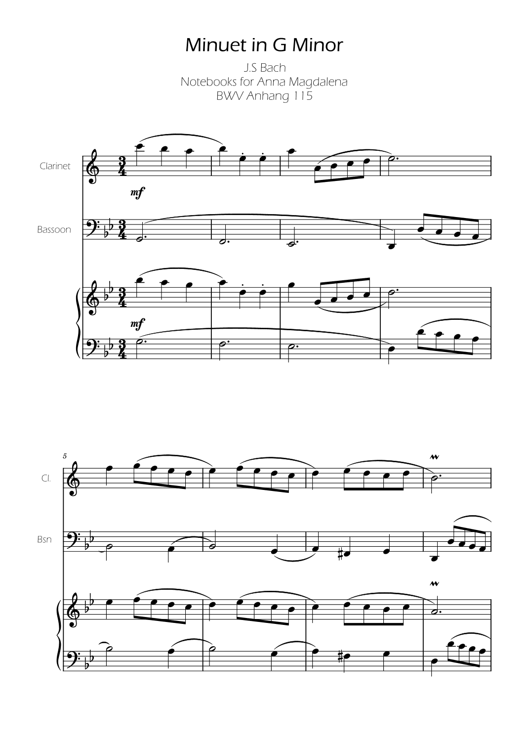 Minuet in G minor BWV Anh. 115 - Bach - Clarinet and Bassoon (arr. Ygor Nunes)