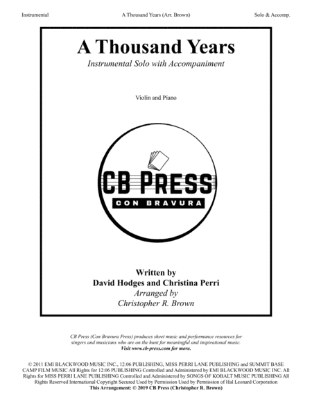 A Thousand Years (arr. Christopher R. Brown)