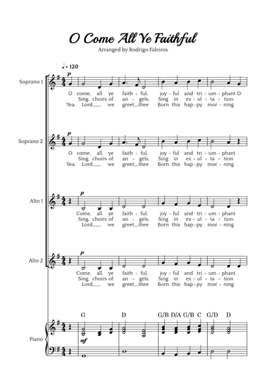 O Come All Ye Faithful (SSAA choir and piano accompaniment) (arr. Rodrigo Faleiros)