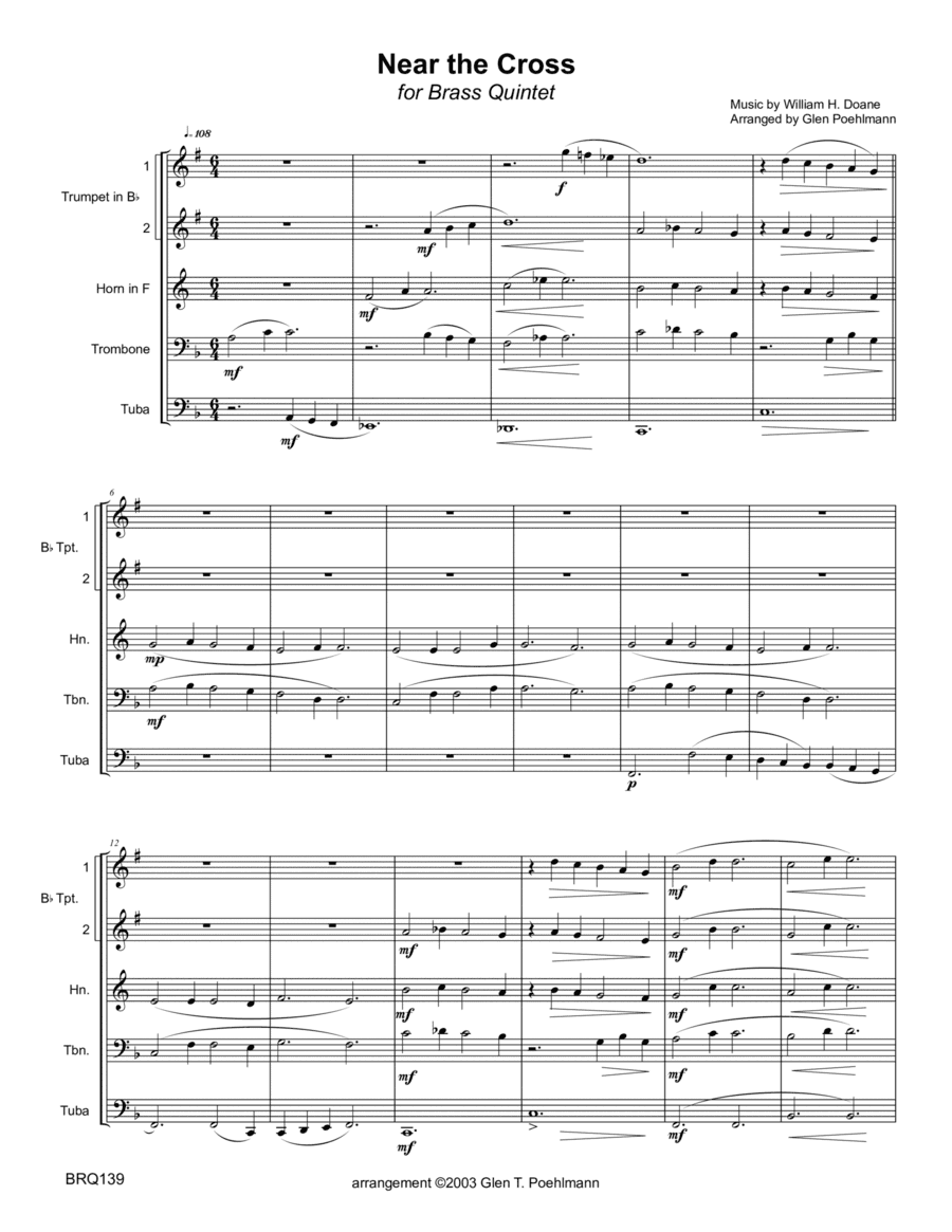 NEAR THE CROSS - BRASS QUINTET (unaccompanied) (arr. Glen Poehlmann)