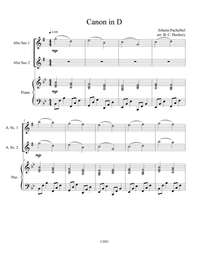 Canon in D for 2 Alto Sax and Piano (arr. B. C. Dockery)