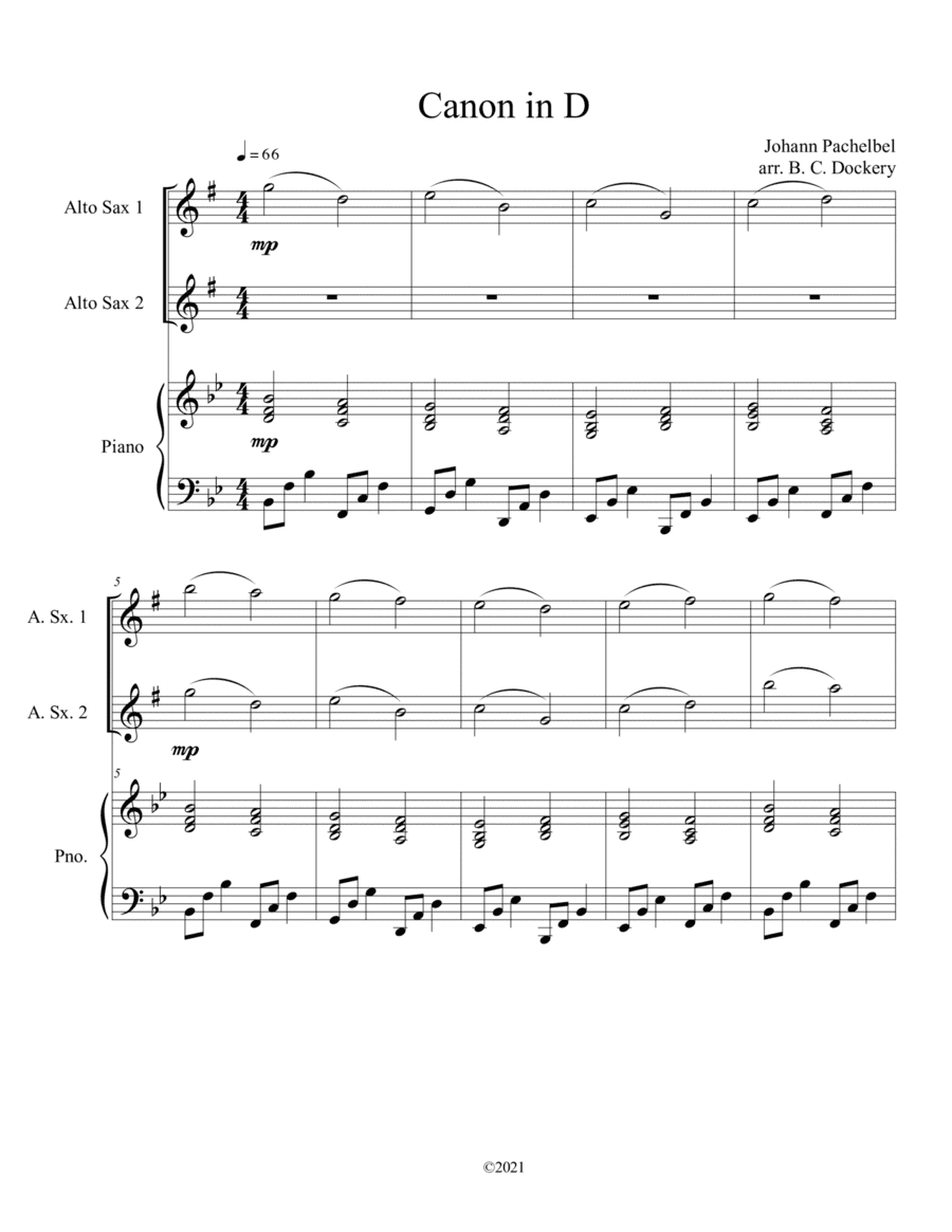 Canon in D for 2 Alto Sax and Piano (arr. B. C. Dockery)