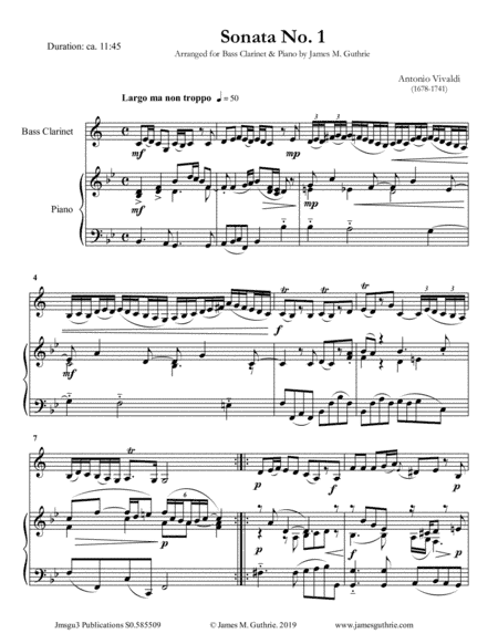 Vivaldi: Sonata No. 1 for Bass Clarinet & Piano (arr. James M. Guthrie)