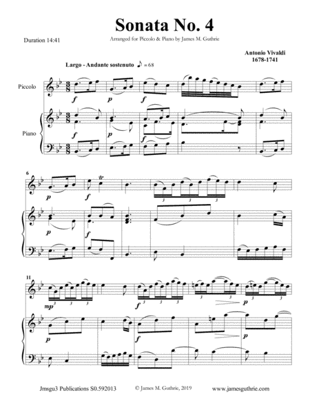 Vivaldi: Sonata No. 4 for Piccolo & Piano (arr. James M. Guthrie, ASCAP)