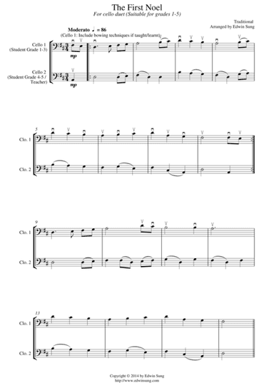 The First Noel (for cello duet, suitable for grades 1-5) (arr. Edwin Sung)