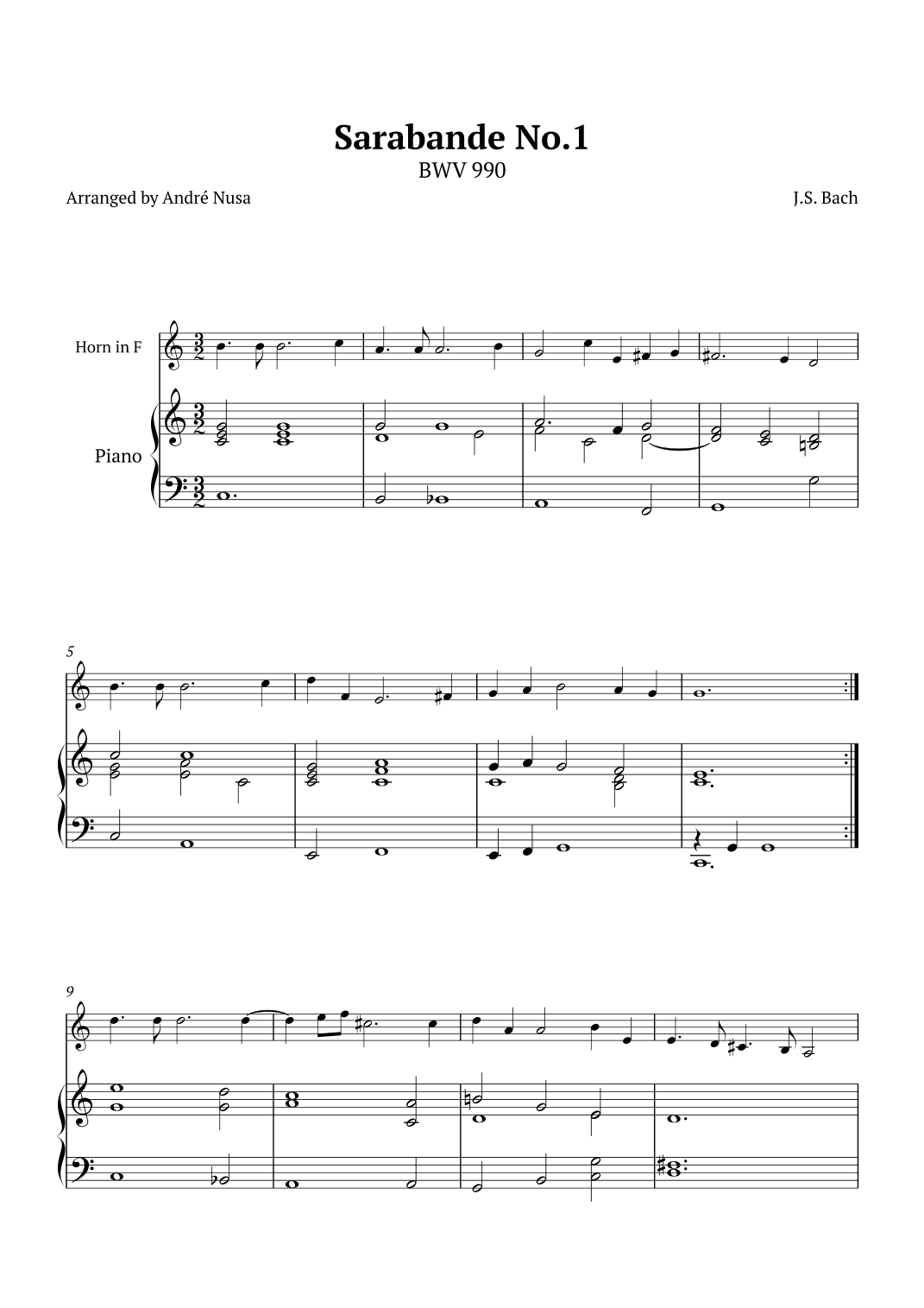 Sarabande No.1 BWV 990 (arr. André Nusa)