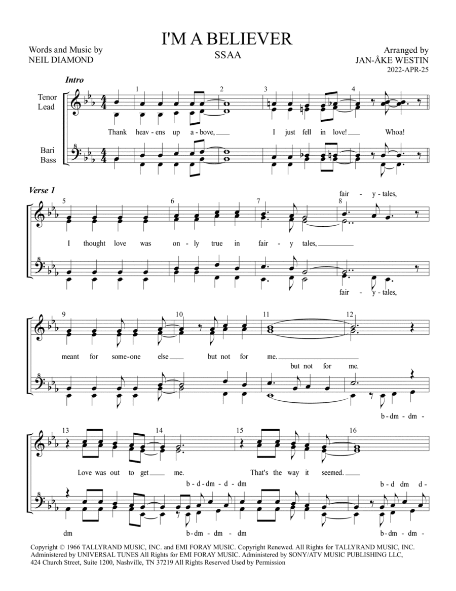 I'm A Believer (arr. Jan-Ake Westin)