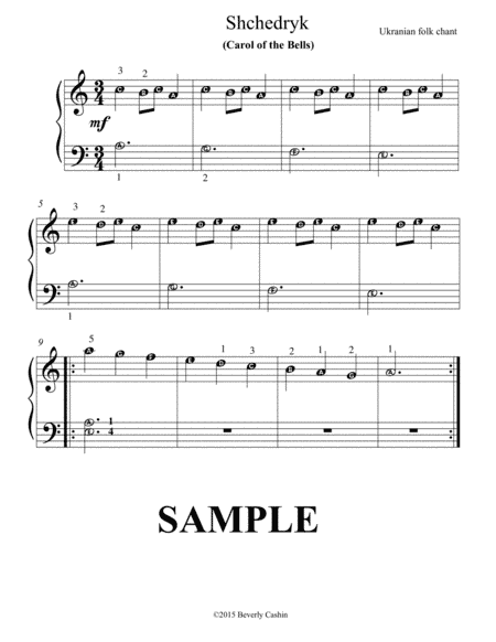 Carol of the Bells, easy reader notation (arr. Beverly Cashin)