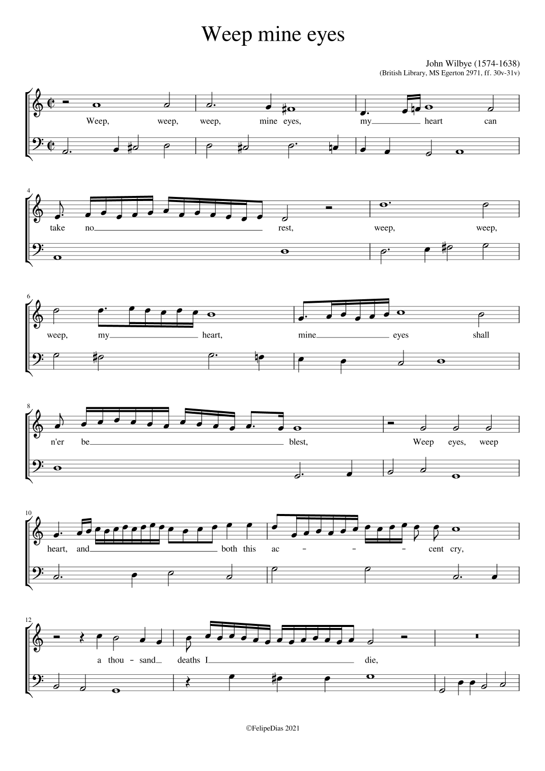 Weep mine eyes (Ornamented version from MS Egerton 2971) (arr. Early Music Scores)