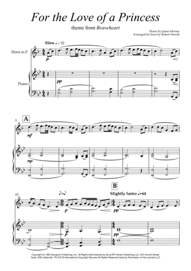 For The Love Of A Princess  from the Twentieth Century Fox Motion Picture BRAVEHEART (arr. Robert Newth)