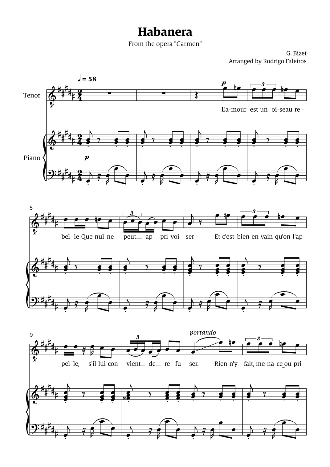 Habanera (for tenor - G# minor/ Ab major) (arr. Rodrigo Faleiros)
