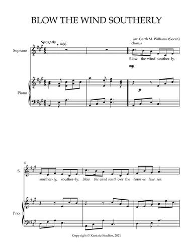 BLOW THE WIND SOUTHERLY FOR SOLO SOPRANO WITH PIANO ACCOMPANIMENT (arr. Garth M. Williams (Socan))