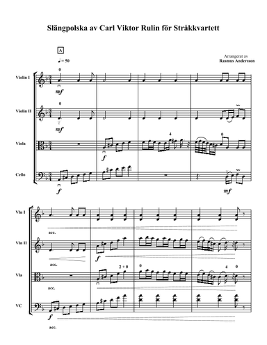 Slängpolska av Carl Viktor Rulin för Stråkkvartett (arr. Radikal Soda)
