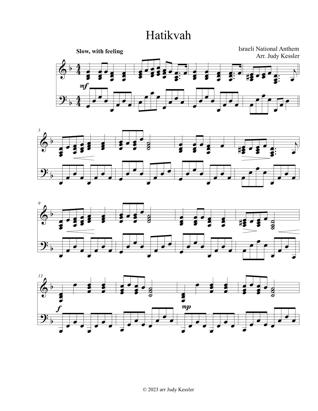 Hatikvah (arr. Judy Kessler)