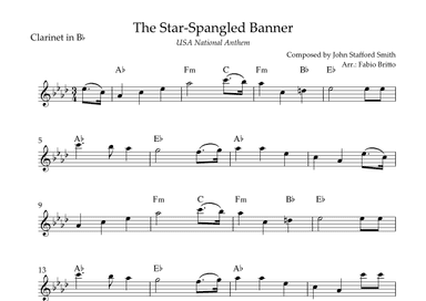 The Star Spangled Banner (USA National Anthem) for Clarinet in Bb Solo with Chords (F# Major) (arr. Fabio Britto)